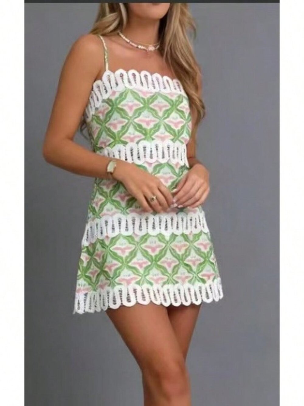 Flower Vintage Women's Floral Print Spaghetti Strap Lace Trim A Line Mini Dress
